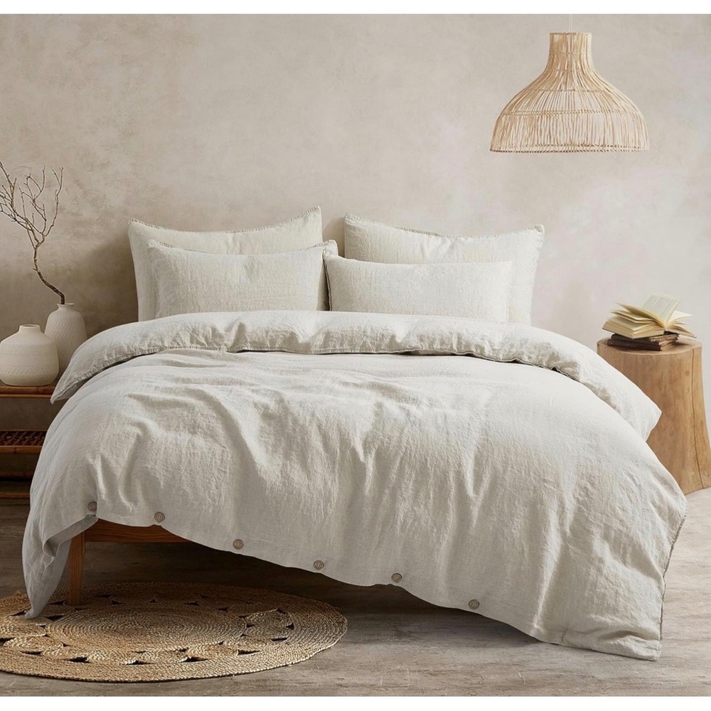 VATINHK 100% Pure French Flax Linen 3~Piece Duvet Cover Set King Natural Ret$159